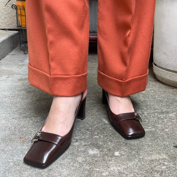 Vintage dark brown/silver Louis Vuitton all leather shoes with square toe - Picture 1 of 16